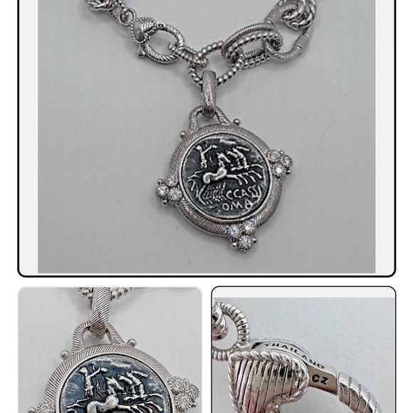 Judith Ripka Sterling Silver Ancient Roman Coin Dangle Bracelet 6.5" - - Picture 5 of 13